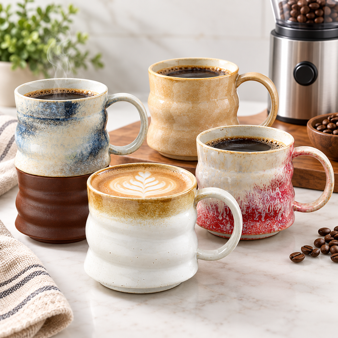 Handcrafted Wavy Ceramic Coffee Mug Bowlift