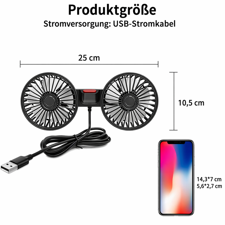 USB Fan for Car with 2 Heads | Bowlift
