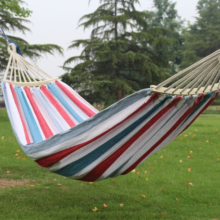 BowLift | Outdoor Double Thick Canvas Hammock Indoor Swing with Removable Curved Bar, Size: 200x100cm (Red White Stripes)