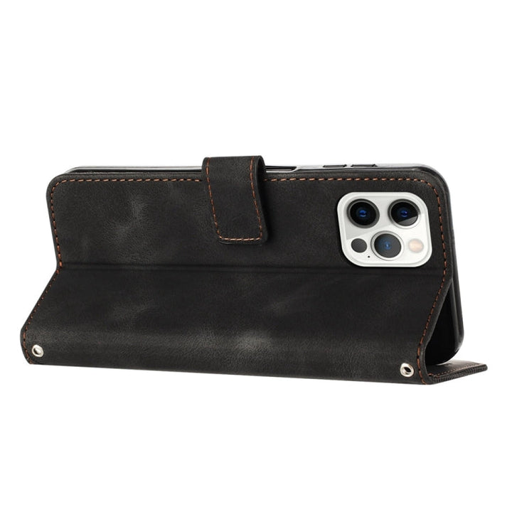 BowLift | For iPhone 13 Pro Max Dream Triangle Leather Phone Case with Shoulder Strap (Black)