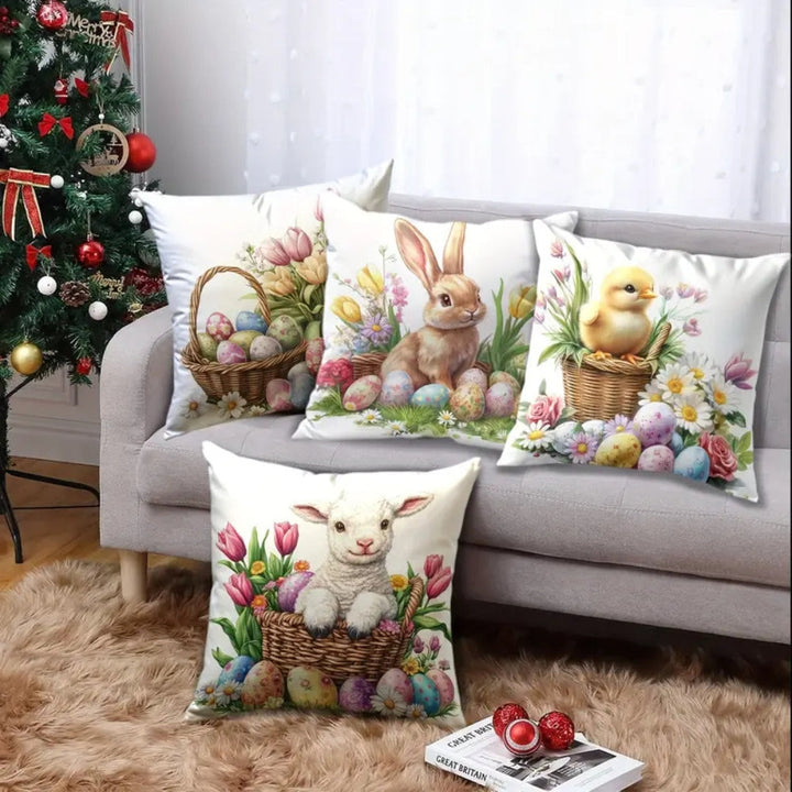 BowLift | Easter Floral Bunnies Cushion Cover | 4pcs Set