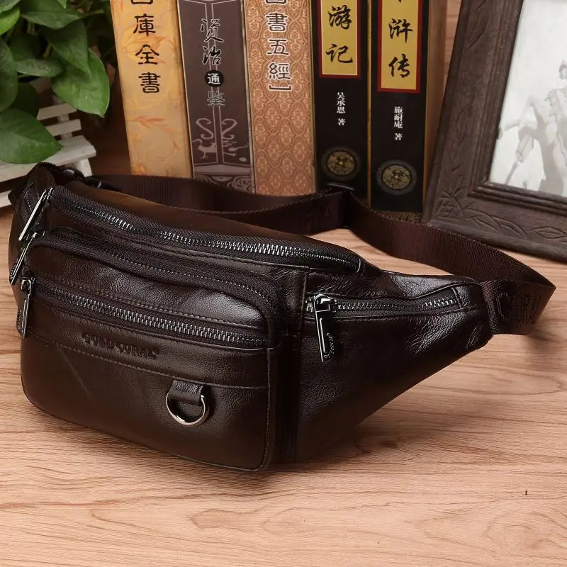BowLift | Genuine Cowhide Leather Waist Bag for Men – Large Capacity Fanny Pack, Belt & Crossbody Travel Bag