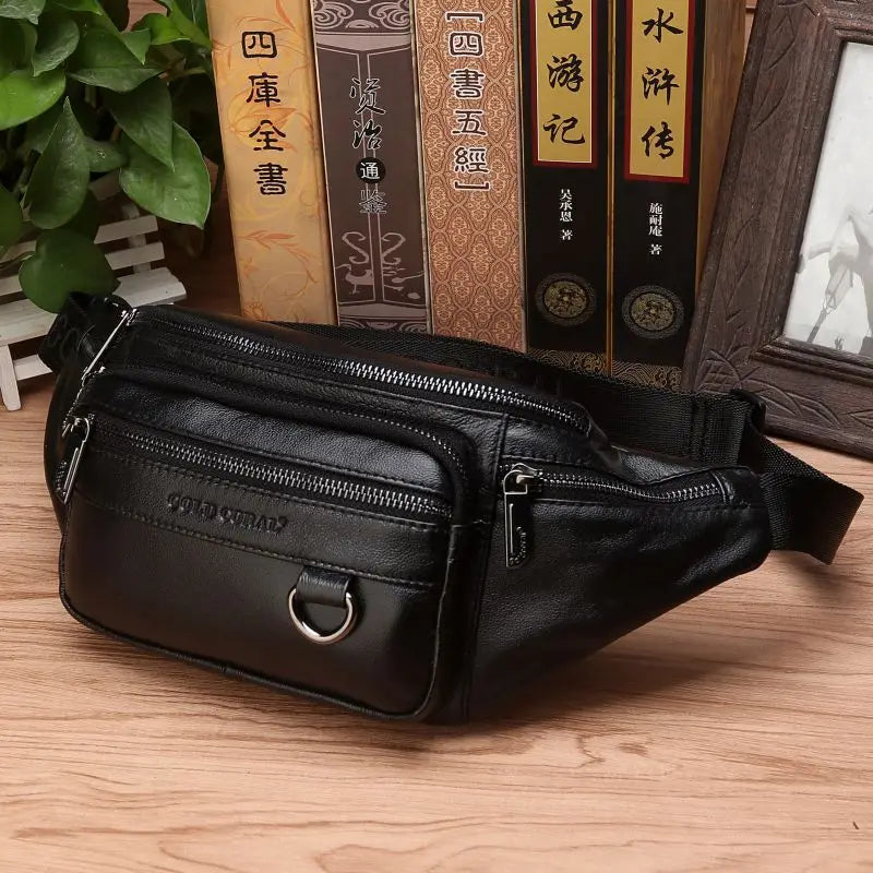 BowLift | Genuine Cowhide Leather Waist Bag for Men – Large Capacity Fanny Pack, Belt & Crossbody Travel Bag