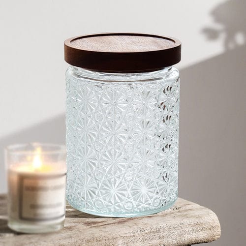 Embossing Flower Glass Container Bowlift