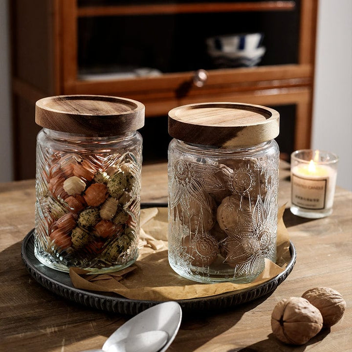 Embossing Flower Glass Container Bowlift
