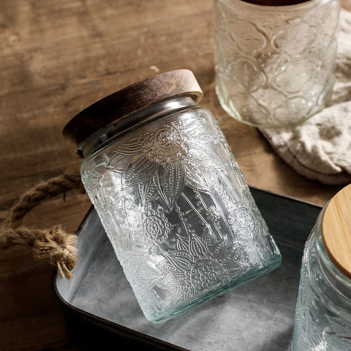 Embossing Flower Glass Container Bowlift