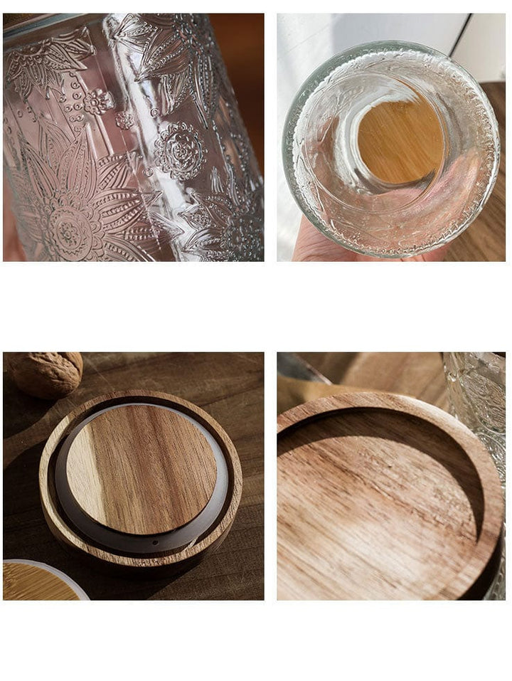 Embossing Flower Glass Container Bowlift