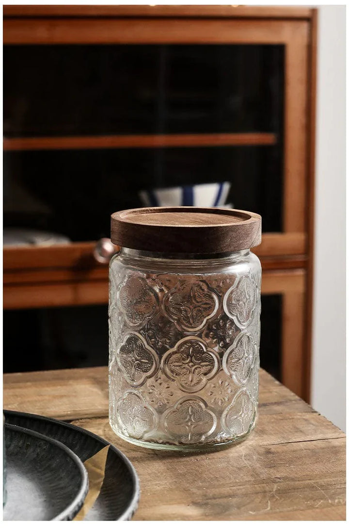 Embossing Flower Glass Container Bowlift