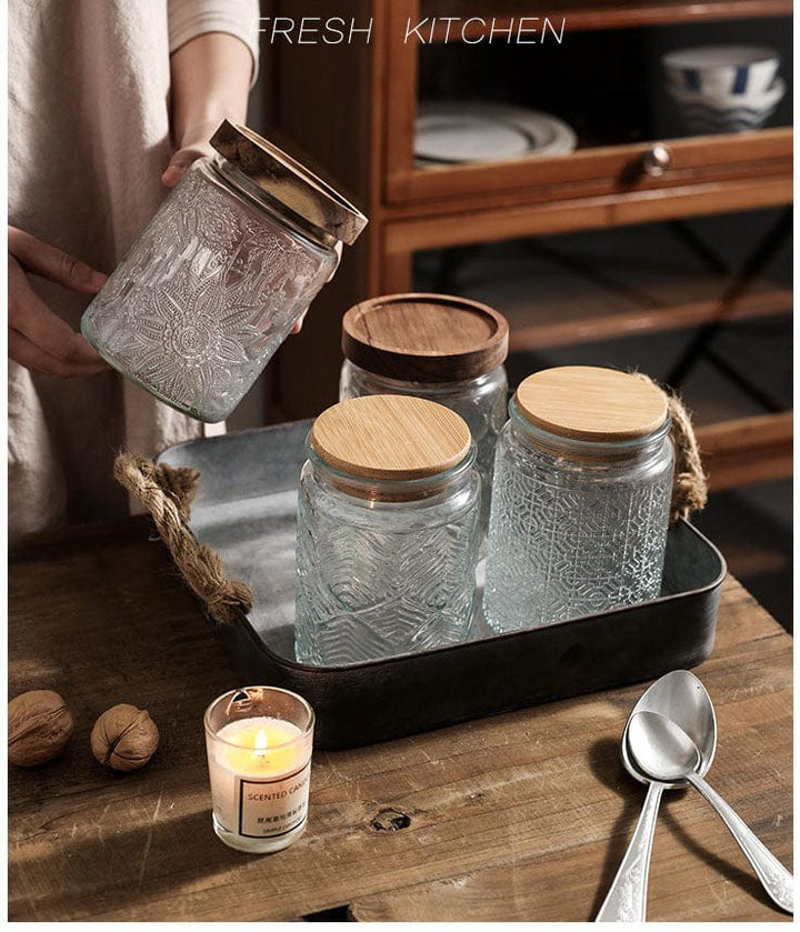 Embossing Flower Glass Container Bowlift