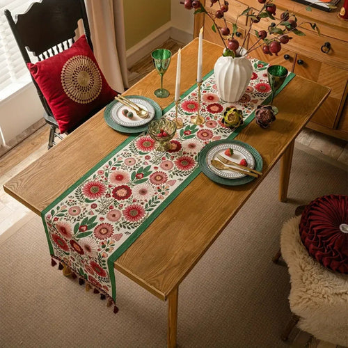 BowLift | Embroidered Floral Tassel Table Runner