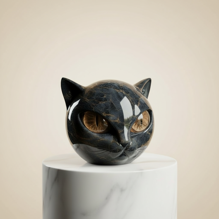 BowLift | NoirCat Sculpture – Black Cat Head with Hypnotic Eyes