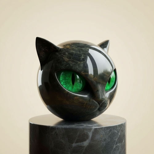 BowLift | NoirCat Sculpture – Black Cat Head with Hypnotic Eyes