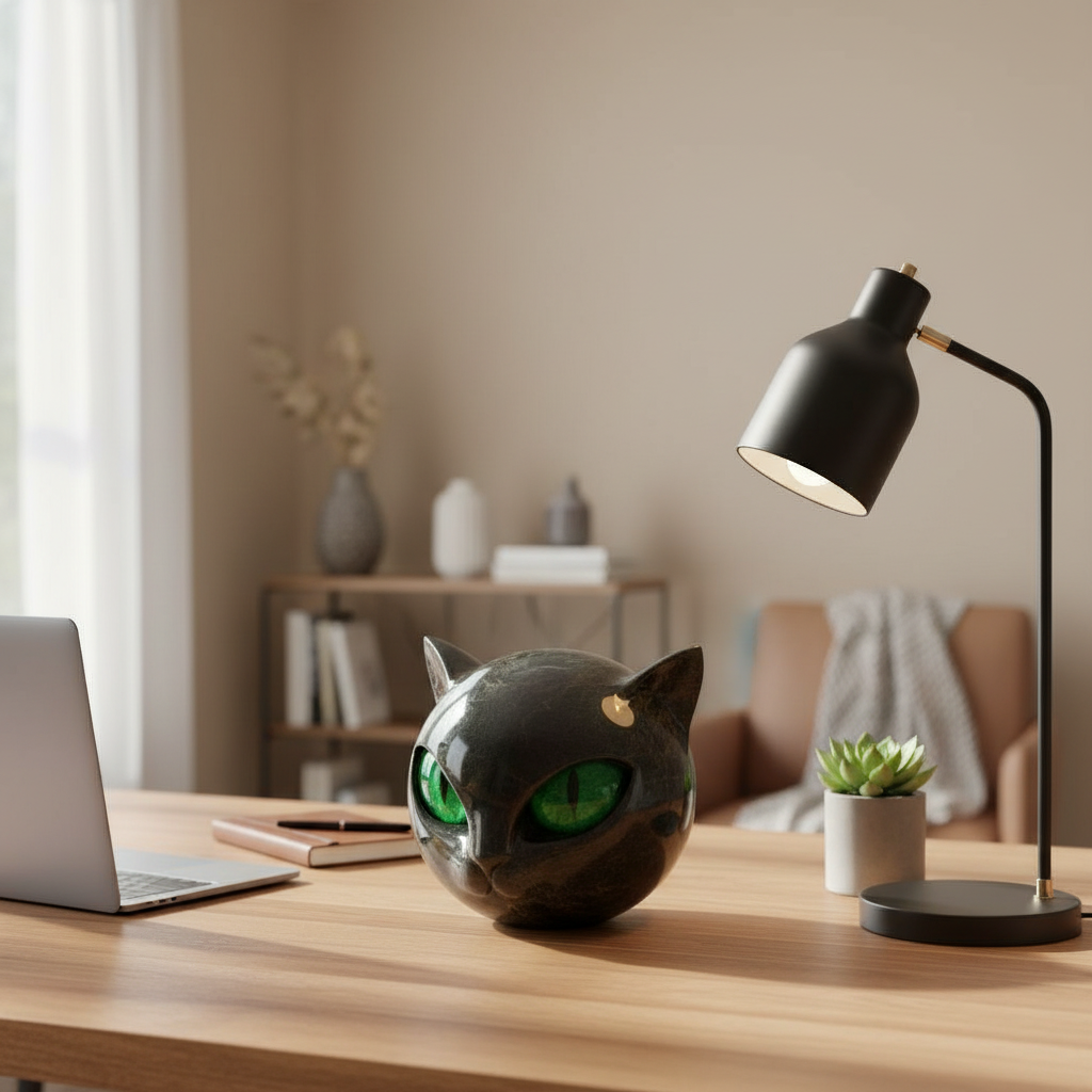 BowLift | NoirCat Sculpture – Black Cat Head with Hypnotic Eyes