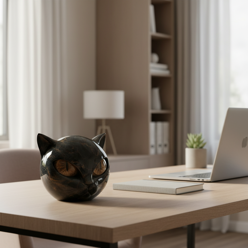 BowLift | NoirCat Sculpture – Black Cat Head with Hypnotic Eyes