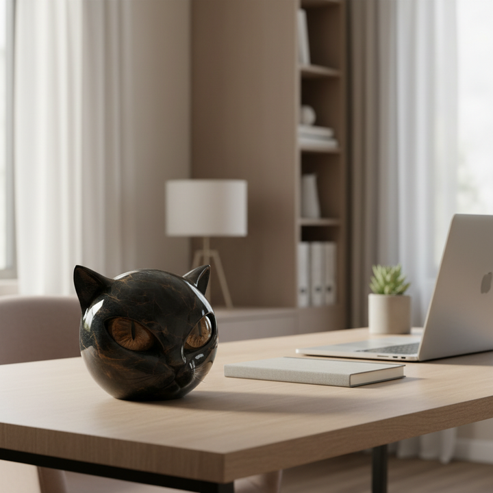 BowLift | NoirCat Sculpture – Black Cat Head with Hypnotic Eyes