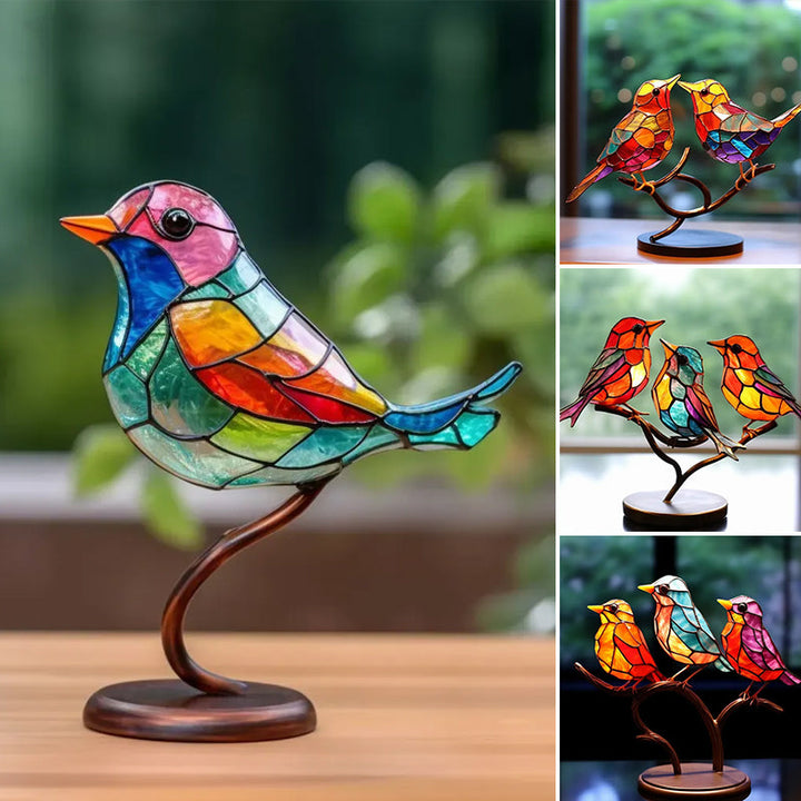 Birds on Branches Stained Acrylic Ornaments, Double Sided Multicolor Style | Bowlift