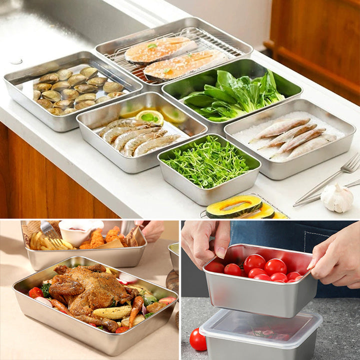 304 Stainless Steel Square Plate with Lid Food Storage Container for Kitchen | Bowlift