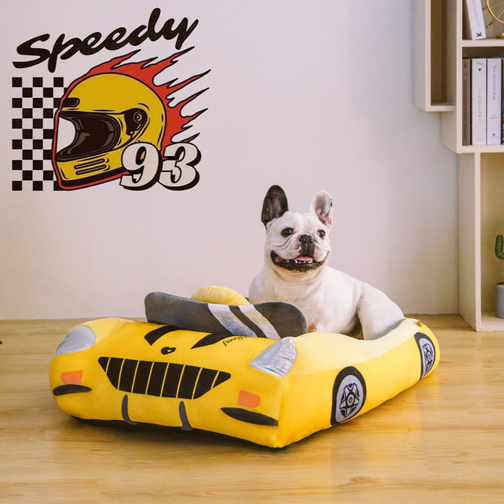 BowLift | FurElegance Classic Convertible Race Car Bed | Luxury bolster dog bed for stylish comfort and support