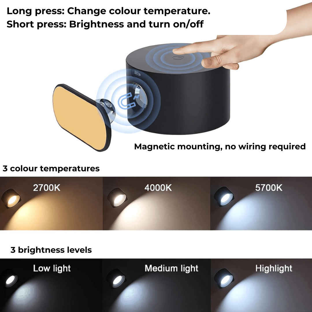 BowLift | Wireless Rechargeable 360° Wall Light | Energy-Saving LED, Touch Control & Versatile for Home Lighting