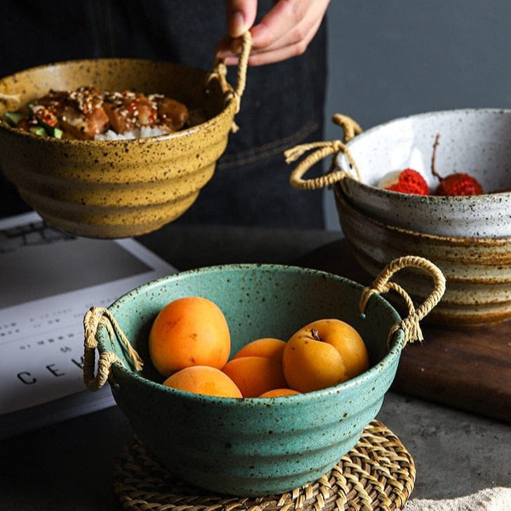 Fortessa ceramic bowl with hemp rope handle Bowlift