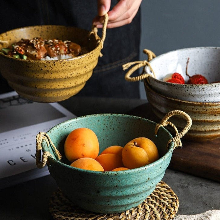 Fortessa ceramic bowl with hemp rope handle Bowlift