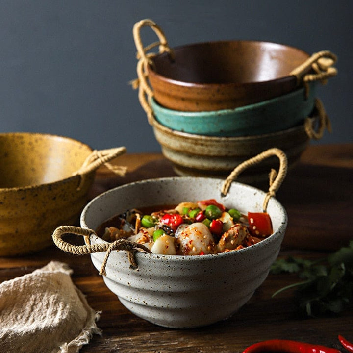 Fortessa ceramic bowl with hemp rope handle Bowlift