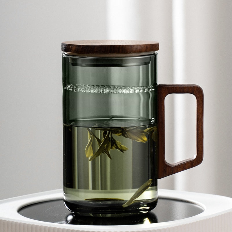 BowLift | GIANXI Tea cup with moon filter Japanese wooden handle heat-resistant glass cups tea leaf separation tea cup set