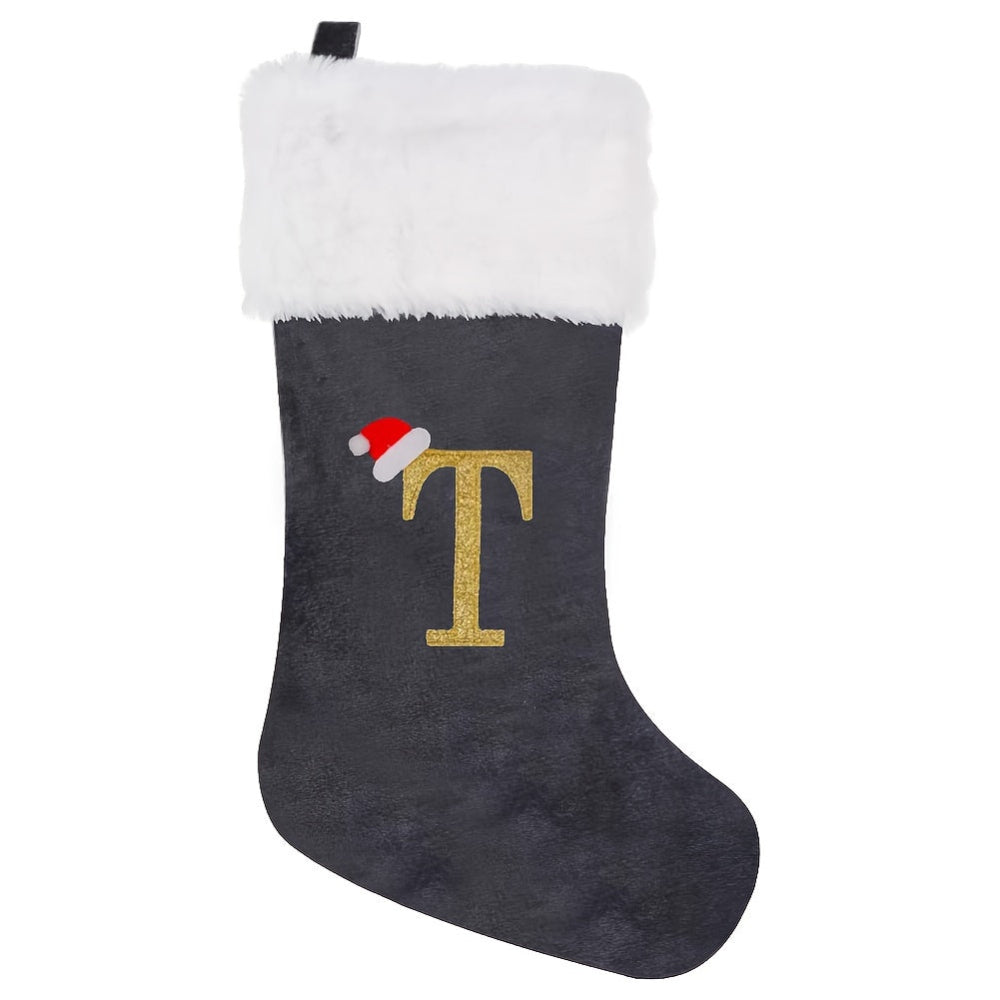 BowLift | Personalized Velvet Christmas Stocking with Monogram – Modern Gray Design
