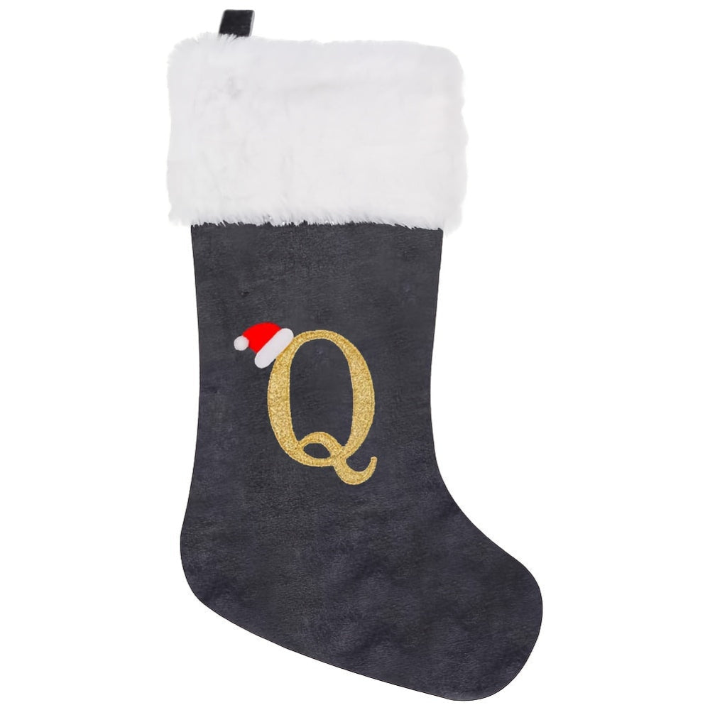 BowLift | Personalized Velvet Christmas Stocking with Monogram – Modern Gray Design