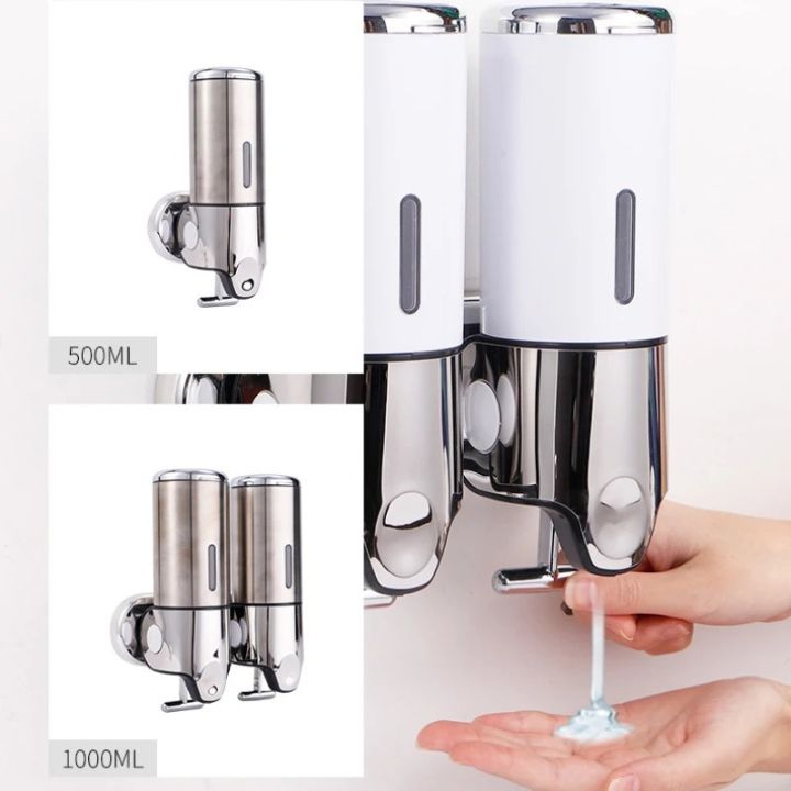 BowLift | GlitzyLather | Wall-mounted soap dispenser made of stainless steel silver