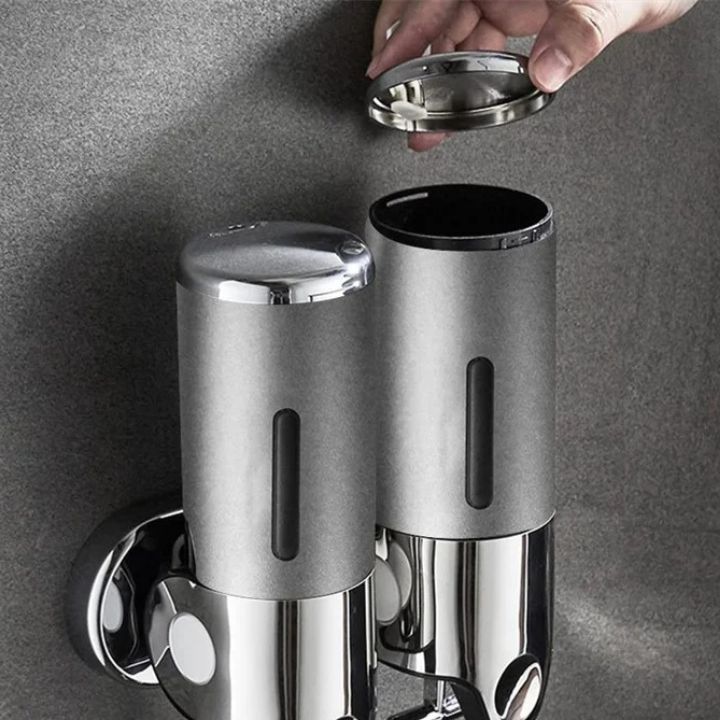 BowLift | GlitzyLather | Wall-mounted soap dispenser made of stainless steel silver