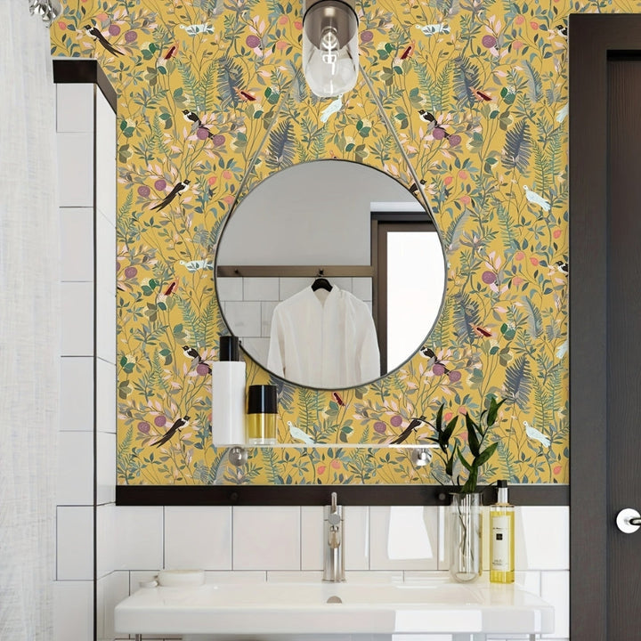 BowLift | Golden Canopy Bird and Leaf Peelable Wallpaper