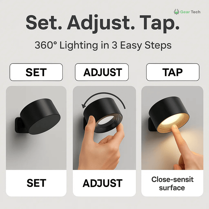 BowLift | Wireless Rechargeable 360° Wall Light | Energy-Saving LED, Touch Control & Versatile for Home Lighting