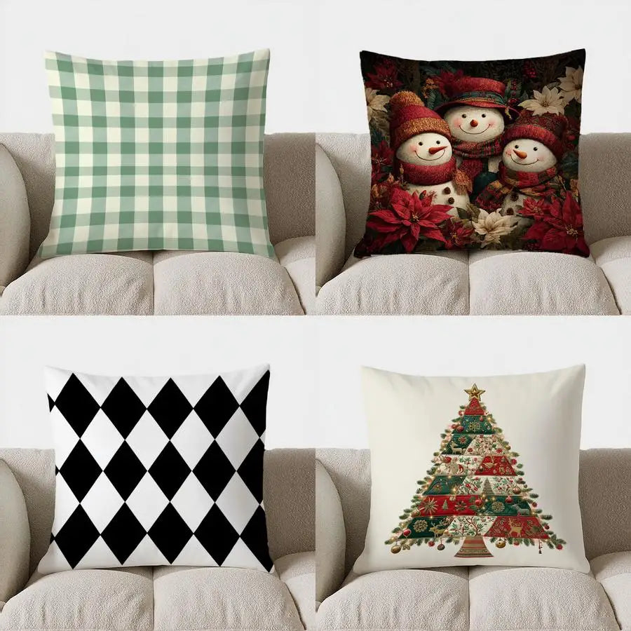 BowLift | Green-White Checked Cushion Cover 40x40 | Decorative Cushion Cover