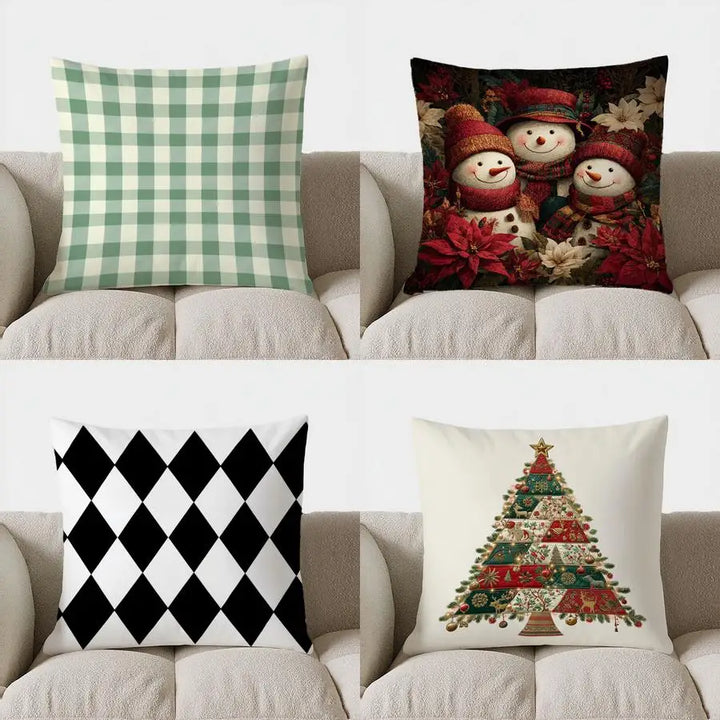 BowLift | Green-White Checked Cushion Cover 40x40 | Decorative Cushion Cover