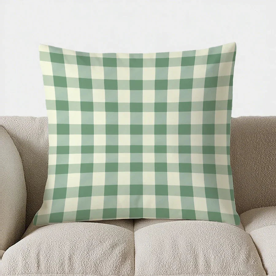BowLift | Green-White Checked Cushion Cover 40x40 | Decorative Cushion Cover