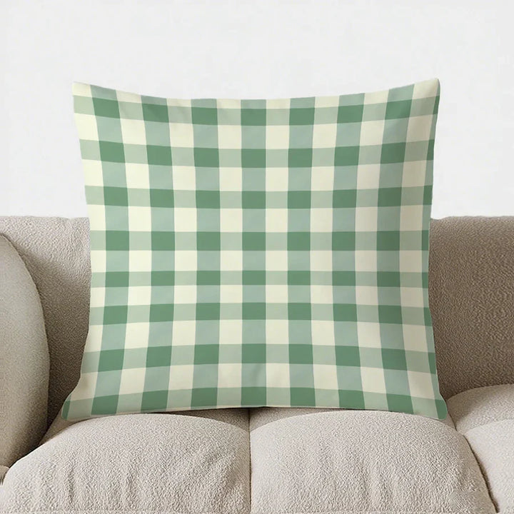 BowLift | Green-White Checked Cushion Cover 40x40 | Decorative Cushion Cover