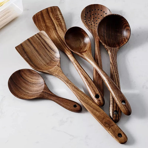 BowLift | TeakChef 7-piece Kitchen Tool Set – Premium Teak Kitchen Tools for Style & Functionality