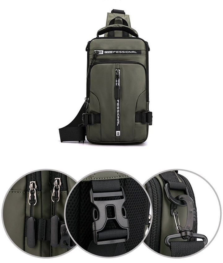 BowLift | Waterproof Oxford Crossbody Bag, Anti-Theft Sling Bag, USB Charging & Multi-Pocket Design