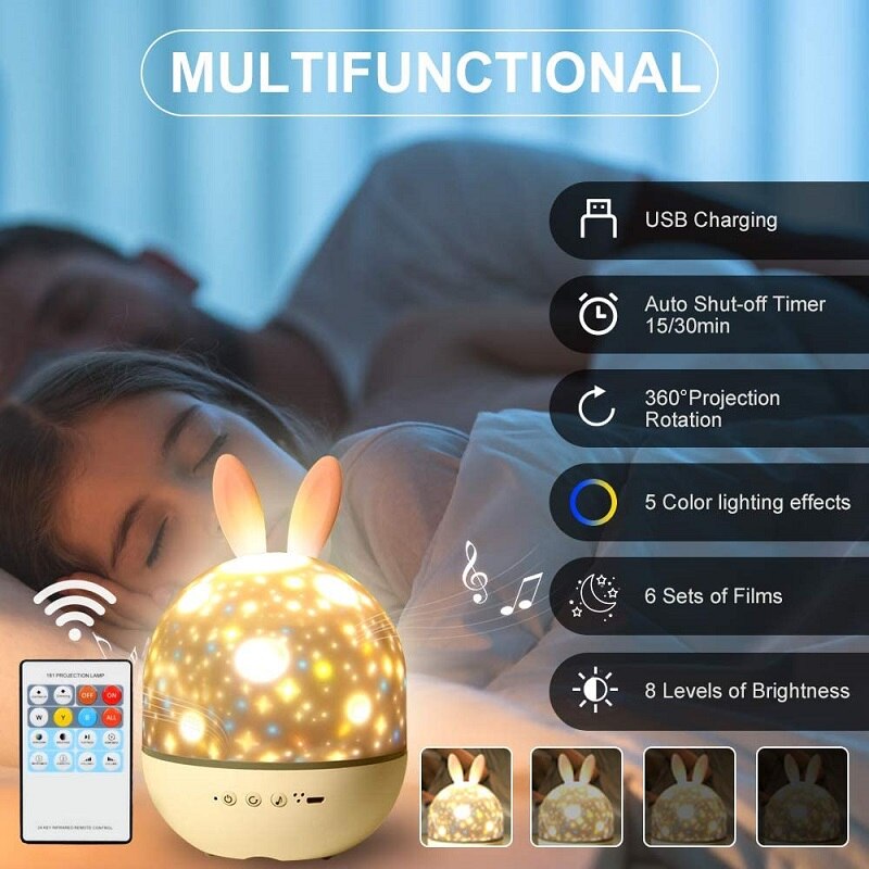 LED Universe Stars Bunny Projector Night Light | Bowlift
