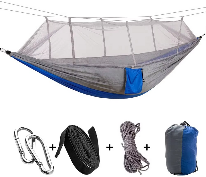 BowLift | 2-Person Outdoor Hammock with Mosquito Net - Portable Parachute Fabric Camping Bed