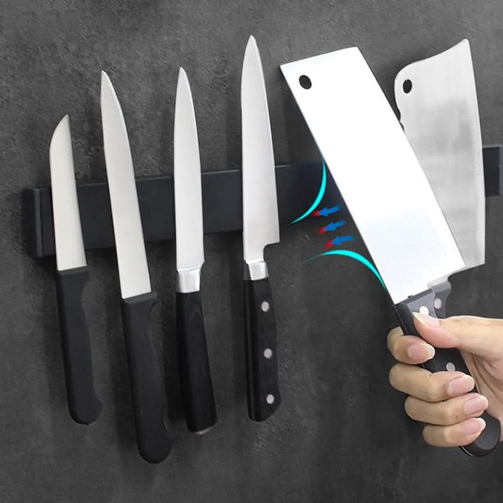 BowLift | Magnetic Knife Holder – Wall-Mounted Black Steel Rack