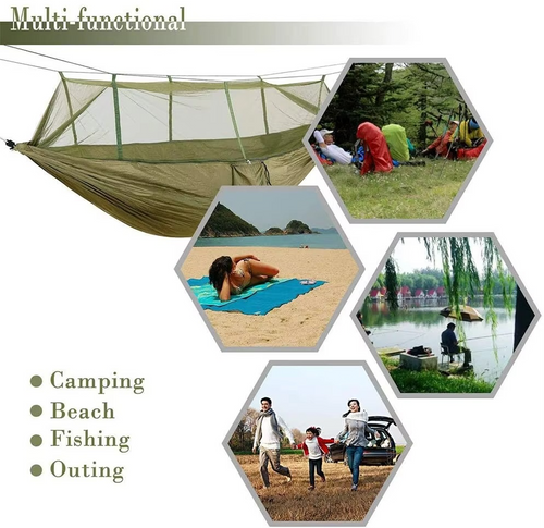 BowLift | 2-Person Outdoor Hammock with Mosquito Net - Portable Parachute Fabric Camping Bed