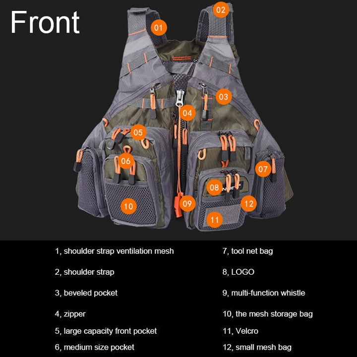 BowLift | MEN Outdoor Multifunctional Fishing Vest Life Jacket (Gray)