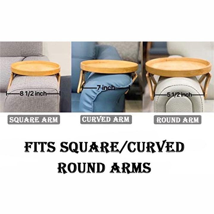 BowLift | Bamboo Sofa Armrest Clip-On Round Tray
