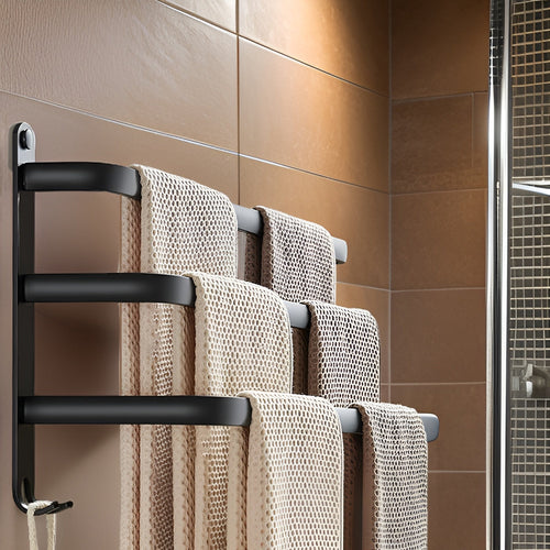 BowLift | HangEase | 3-layer Towel Holder Black No Drilling