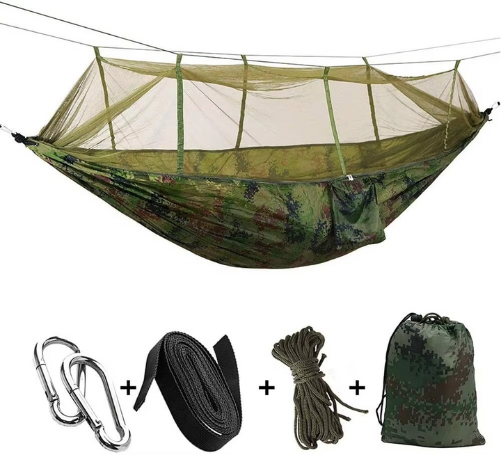 BowLift | 2-Person Outdoor Hammock with Mosquito Net - Portable Parachute Fabric Camping Bed