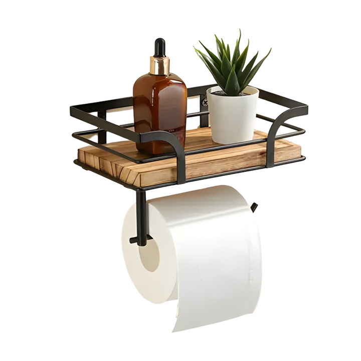 BowLift | Wood Wall Shelf with Paper Holder | Bathroom Organizer