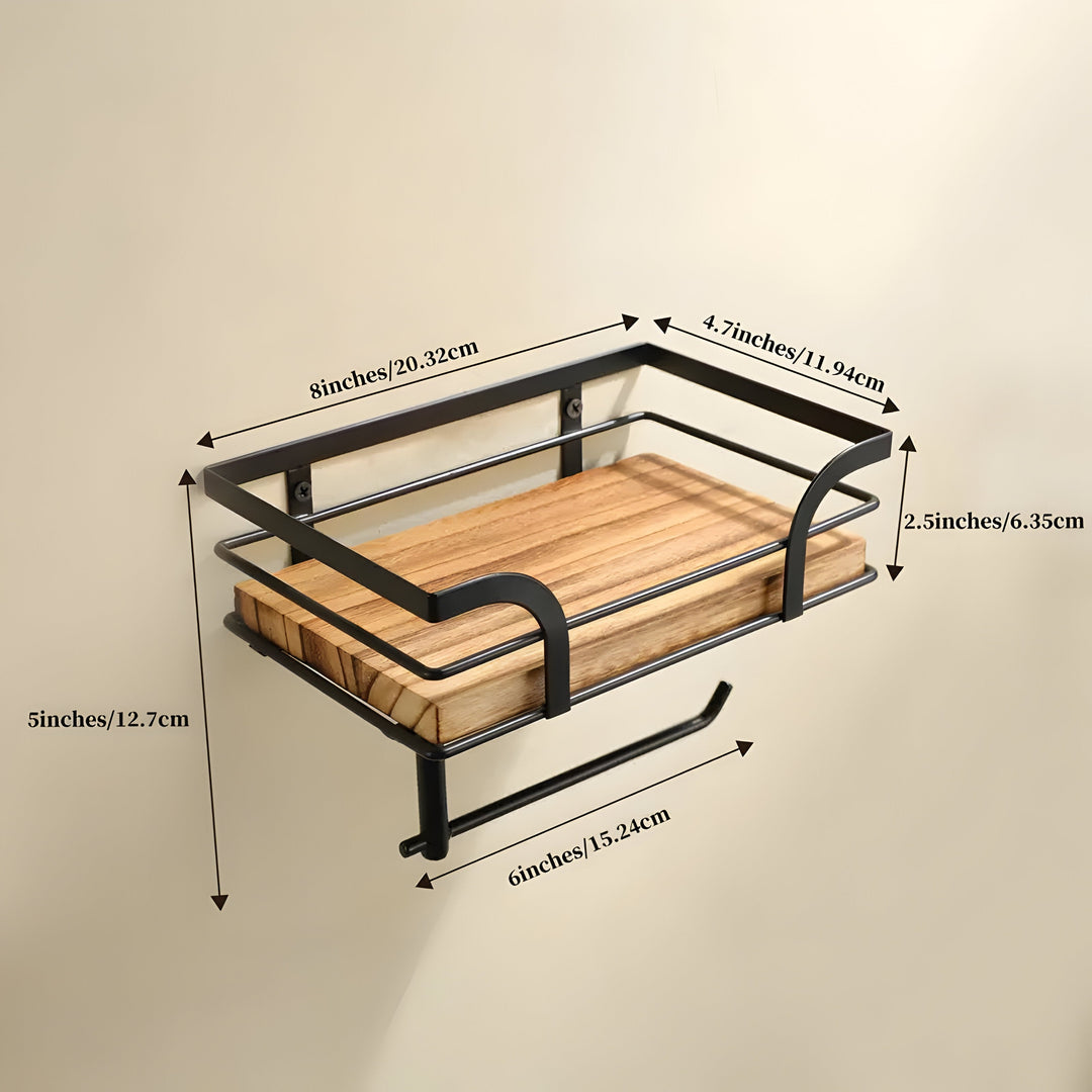 BowLift | Wood Wall Shelf with Paper Holder | Bathroom Organizer