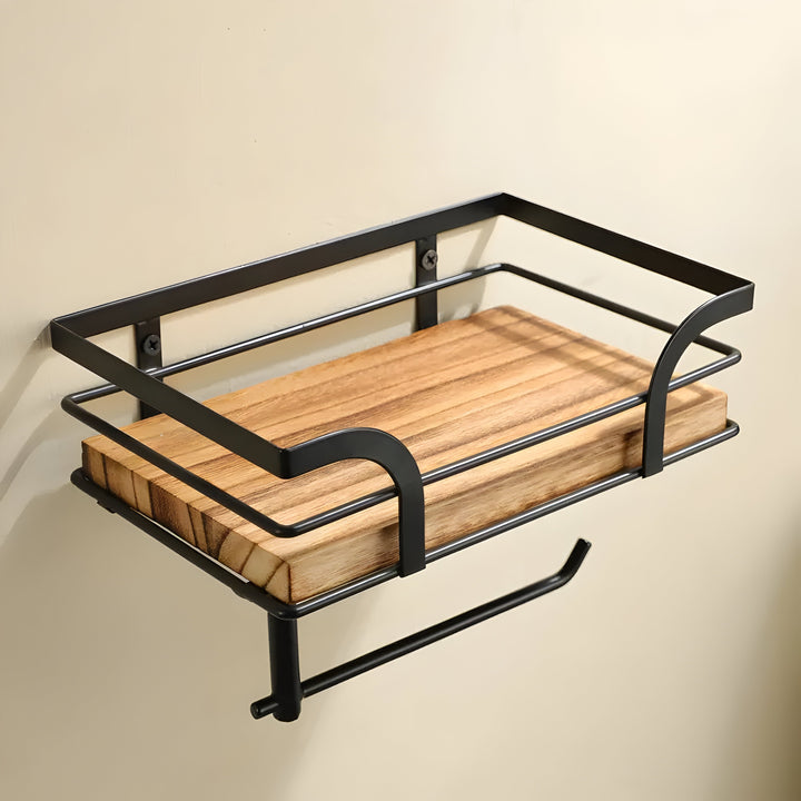 BowLift | Wood Wall Shelf with Paper Holder | Bathroom Organizer